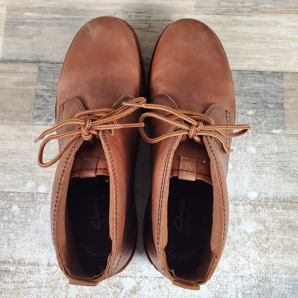 Clarks Eastridge Mid Mens Chukka Boots‎ Sz 9.5 Brown Leather Lace Up Ankle Boot